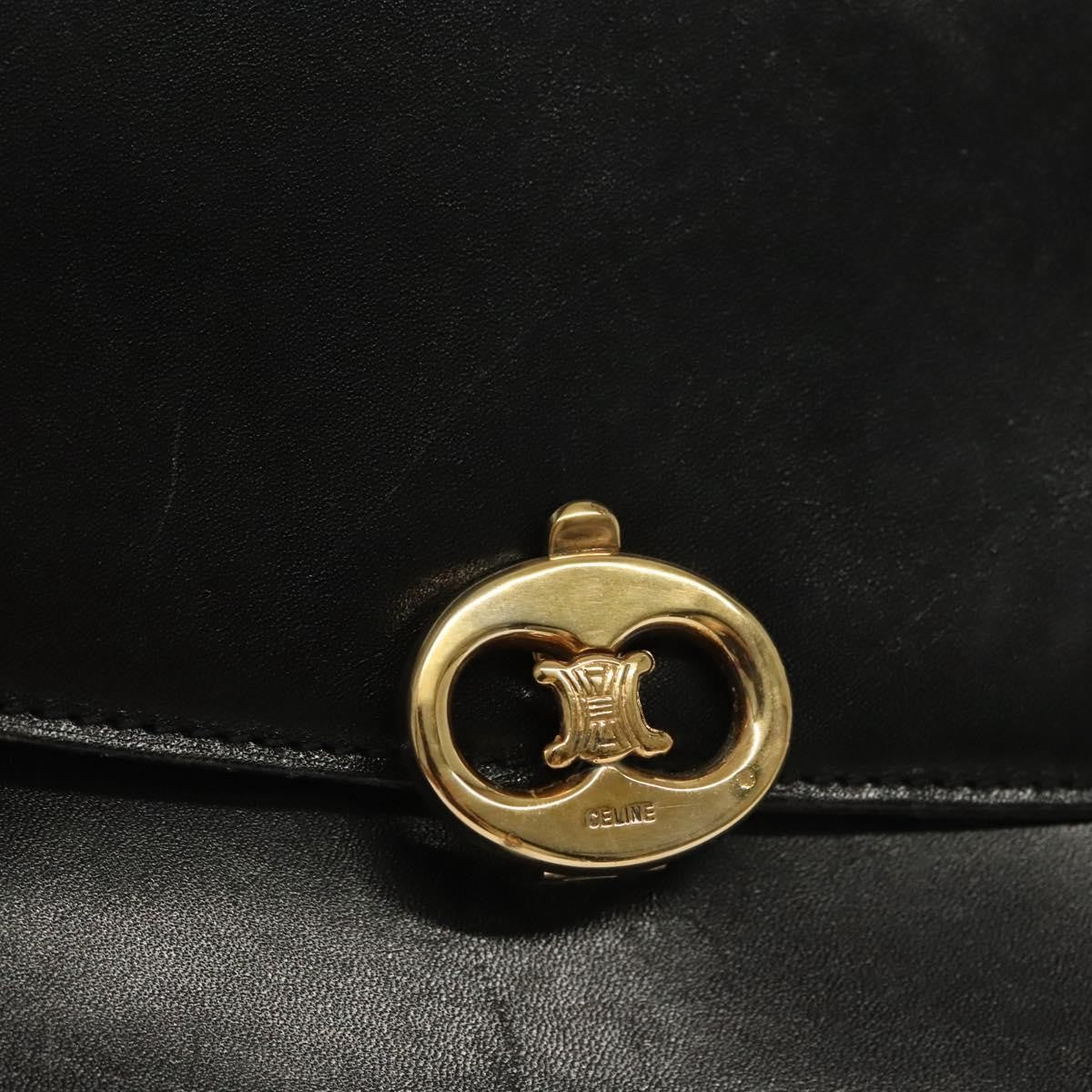 Celine Vintage Triomphe Shoulder Bag Leather, BLACK, LEATHER, Shoulder bag