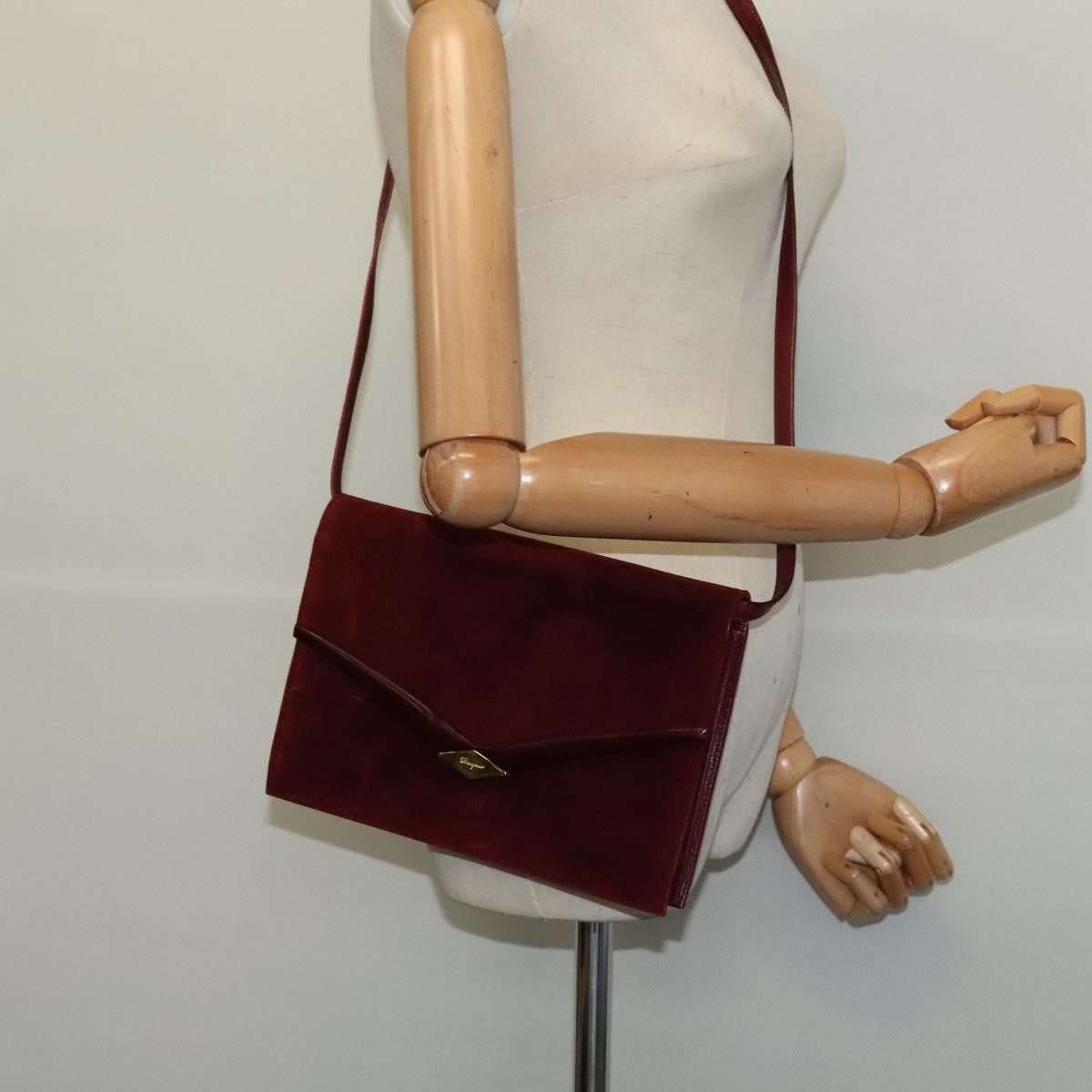Salvatore Ferragamo Flap Shoulder Bag Suede, BURGUNDY, SUEDE, Shoulder bag