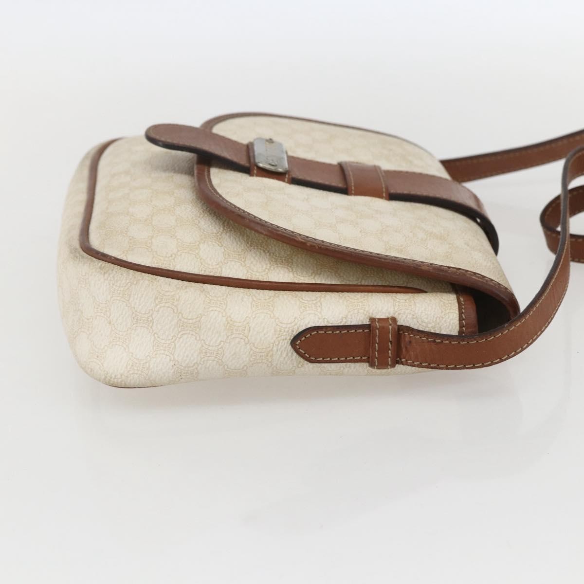 Celine Vintage Macadam Shoulder Bag Canvas and Leather, WHITE, CANVAS, Shoulder bag