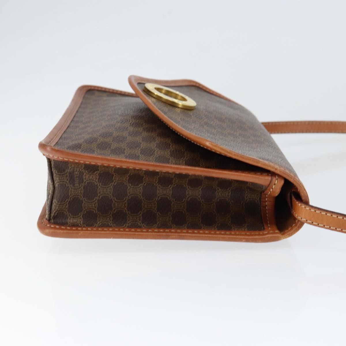 Celine Vintage Macadam Circle Logo Shoulder Bag Canvas and Leather, BROWN, CANVAS, Shoulder bag