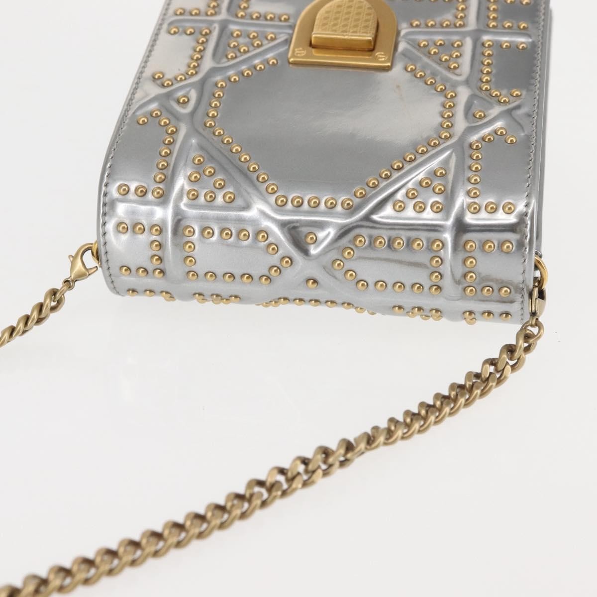 Christian Dior Ultra Matte Diorama Vertical Clutch on Chain Studded Leather, SILVER, PATENT_LEATHER, Clutche & pouche