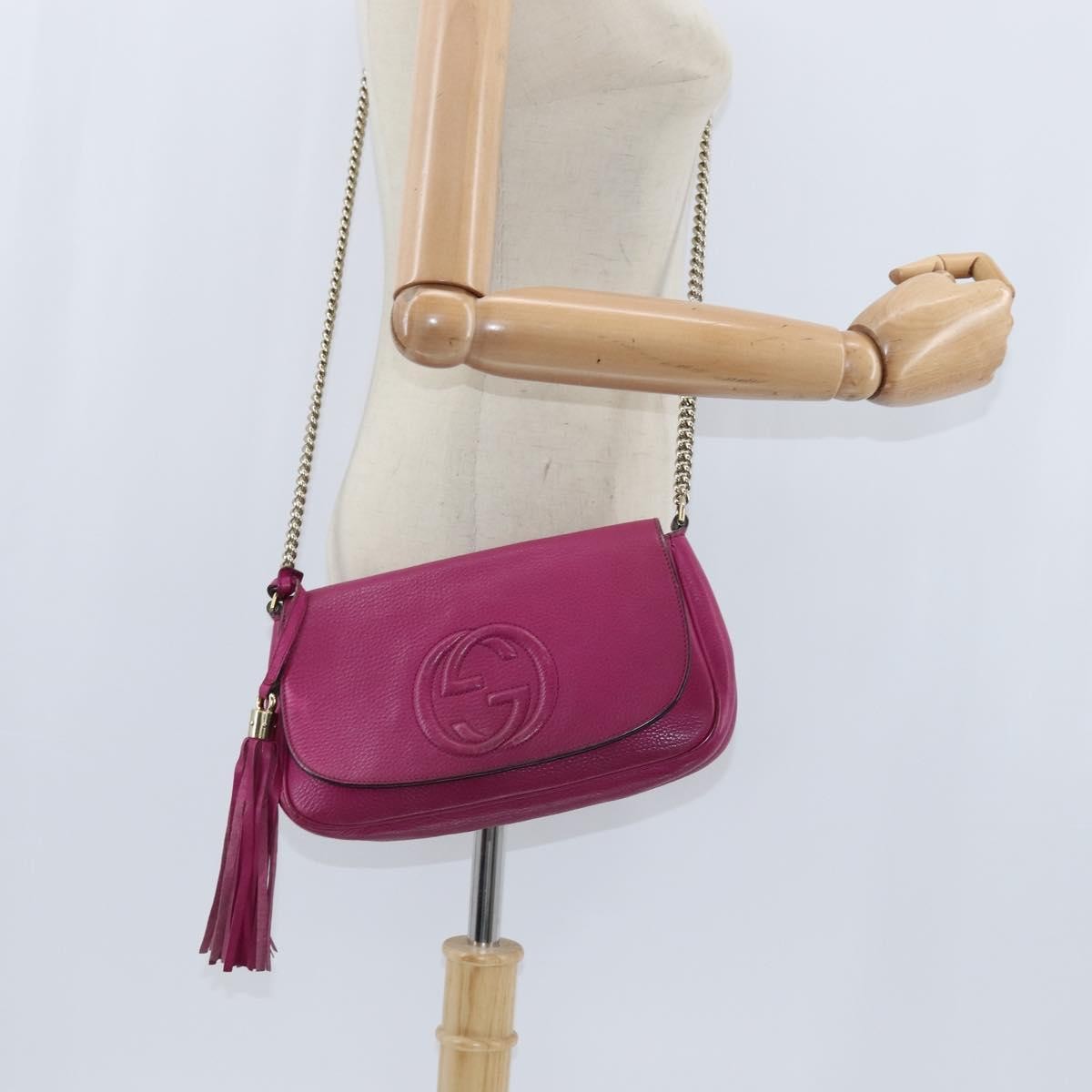 Gucci Soho Chain Crossbody Bag Leather, PINK, LEATHER, Shoulder bag