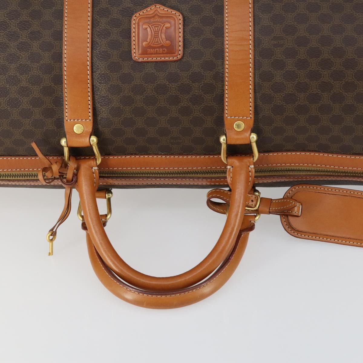 Celine Vintage Duffle Bag Macadam Coated Canvas, BROWN, PVC, Travel bag