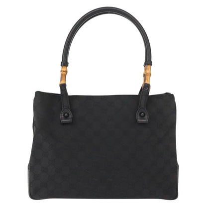 Gucci Vintage Bamboo Handle Bag Canvas, BLACK, CANVAS, Tote bag