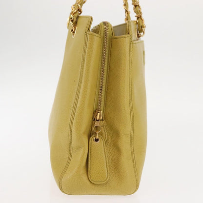 Chanel Vintage Logo Chain Tote Caviar, YELLOW, LEATHER, Tote bag