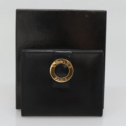 Celine Circle Logo Compact Wallet Leather, BLACK, LEATHER, Wallets