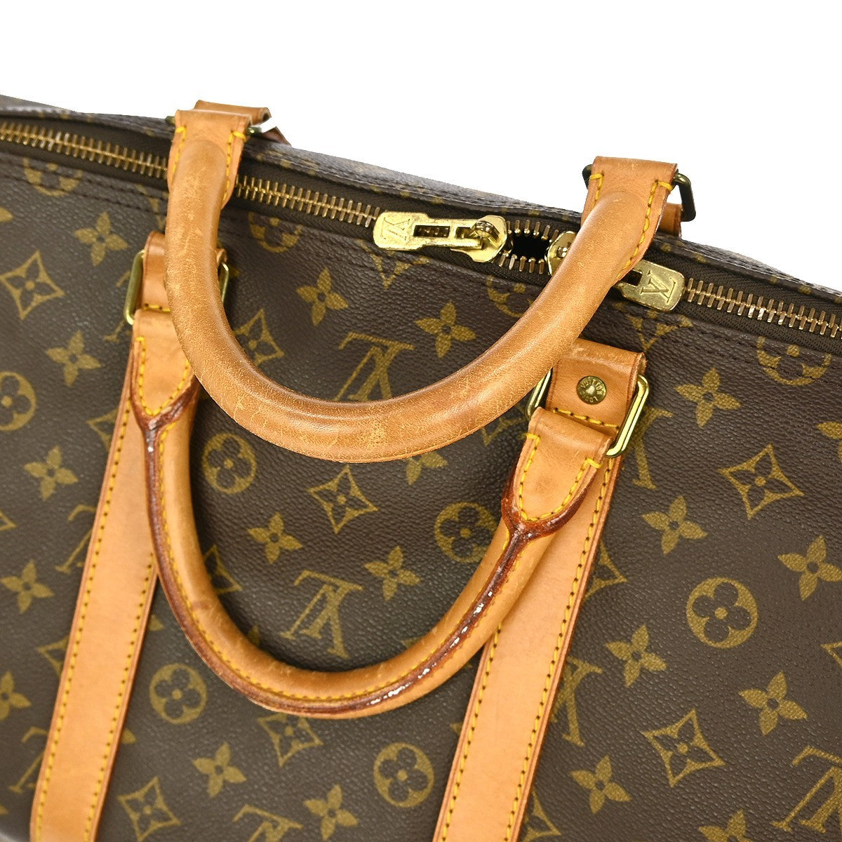 Louis Vuitton Keepall Bag Monogram Canvas, BROWN, CANVAS, LEATHER, Travel bag
