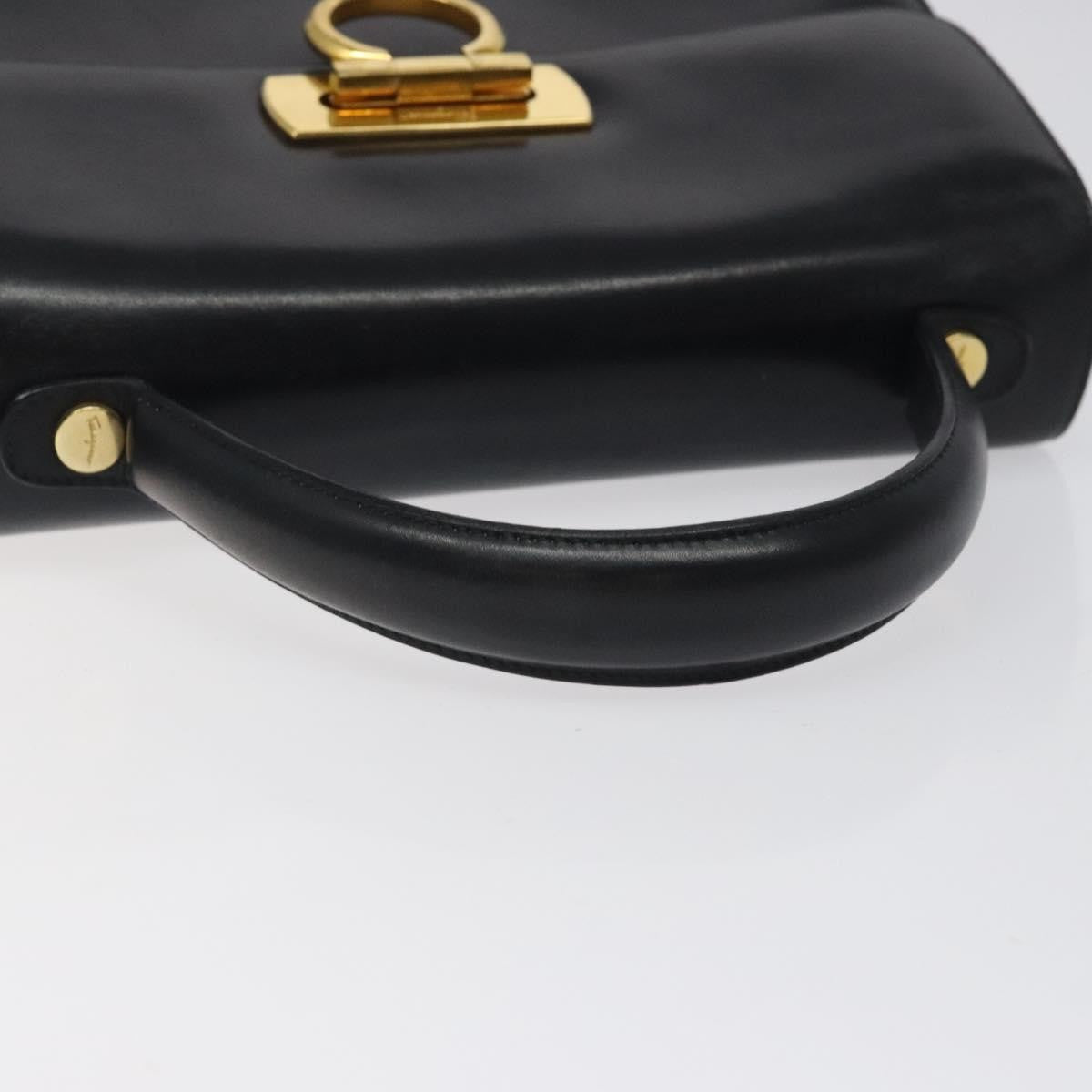 Salvatore Ferragamo Gancini handbag Leather, BLACK, LEATHER, Handbag