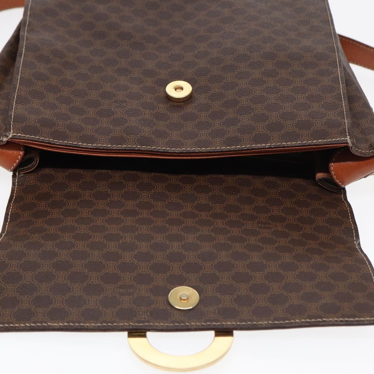 Celine Vintage Macadam Circle Logo Shoulder Bag Canvas and Leather, BROWN, CANVAS, Shoulder bag