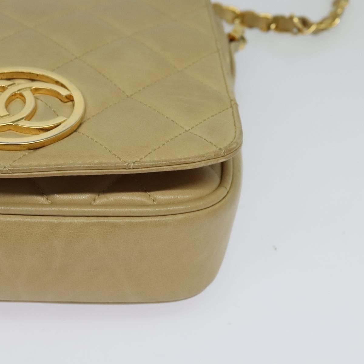 Chanel Logo Chain Shoulder Bag Leather, BEIGE, LEATHER, Shoulder bag