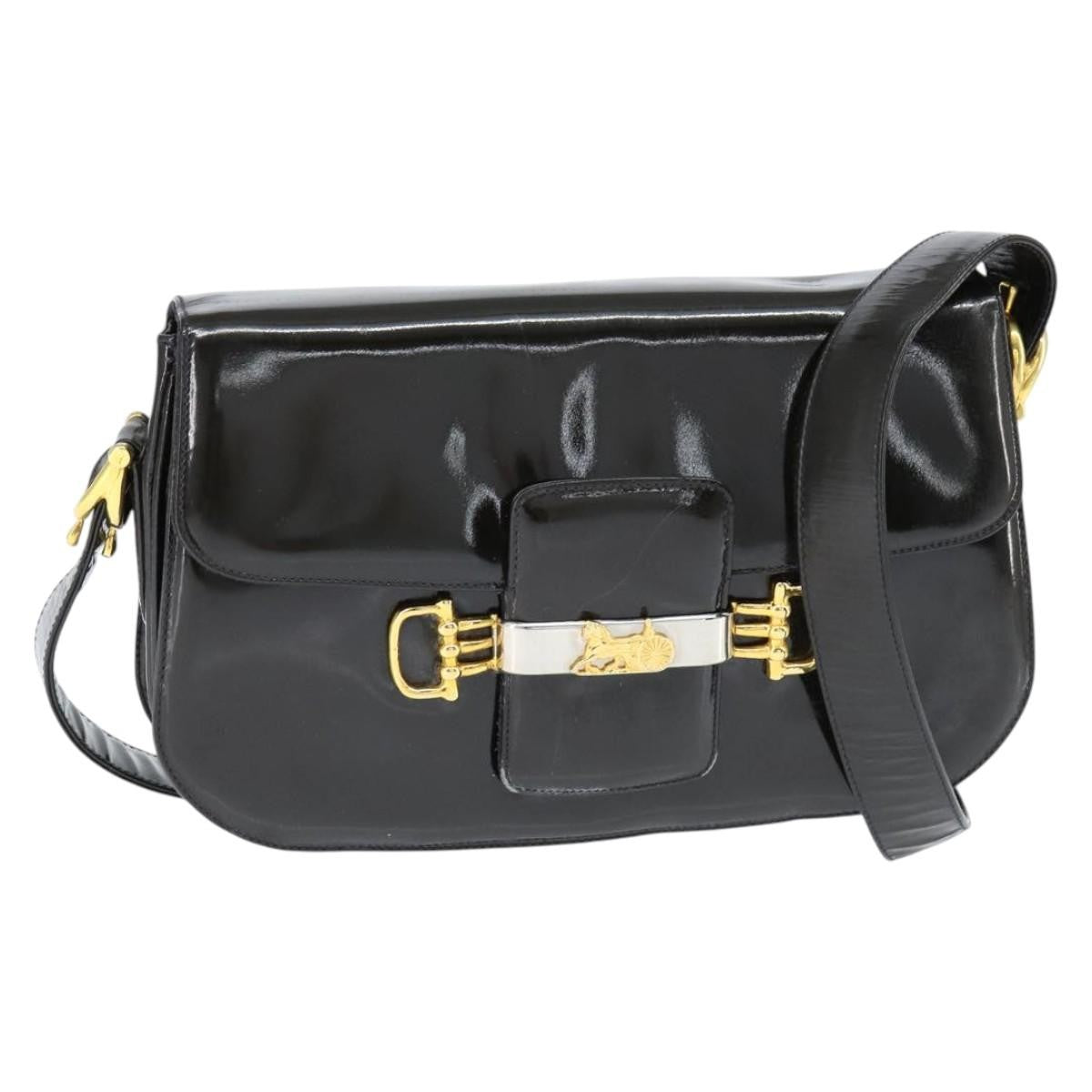 Celine Vintage Carriage Flap Clutch Leather, BLACK, PATENT_LEATHER, Shoulder bag