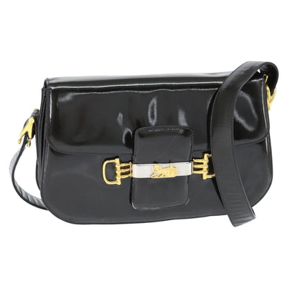 Celine Vintage Carriage Flap Clutch Leather, BLACK, PATENT_LEATHER, Shoulder bag