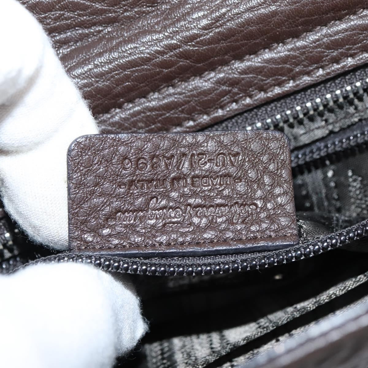 Salvatore Ferragamo Gancini handbag Leather, BROWN, LEATHER, Handbag