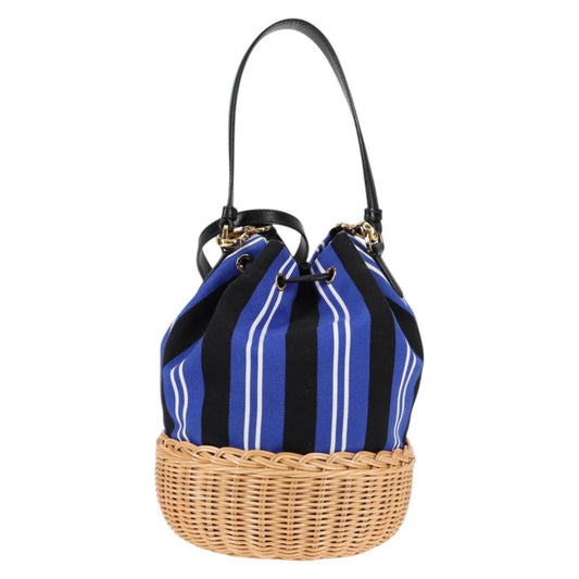 Prada Drawstring Bucket Bag Canvas and Wicker, BLUE, CANVAS, Handbag