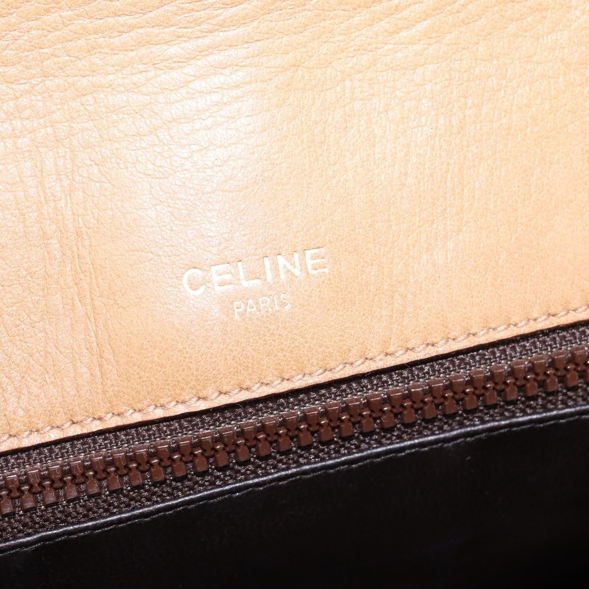 Celine Vintage Macadam Shoulder Bag Canvas and Leather, BEIGE, CANVAS, Shoulder bag