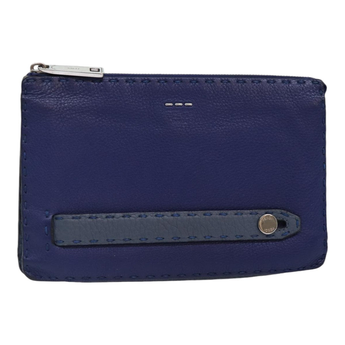Fendi Selleria Zip Clutch Leather, BLUE, LEATHER, Clutche & pouche