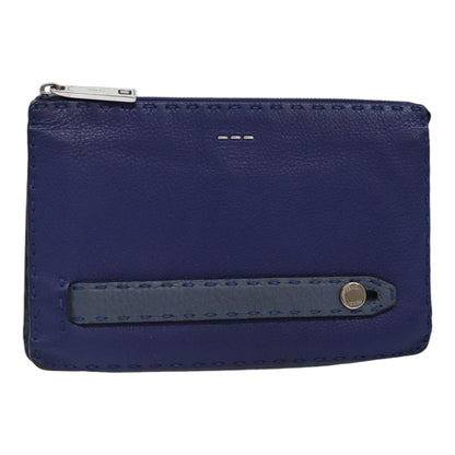 Fendi Selleria Zip Clutch Leather, BLUE, LEATHER, Clutche & pouche