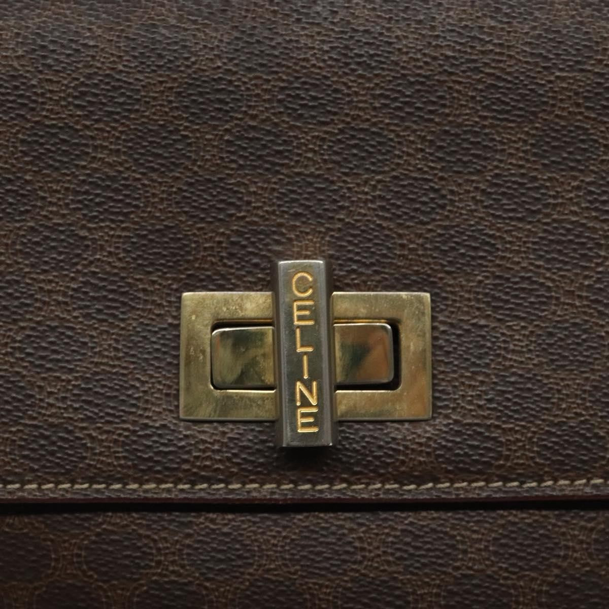 Celine Vintage Convertible Macadam Turnlock Shoulder Bag Canvas and Leather, BROWN, CANVAS, Shoulder bag