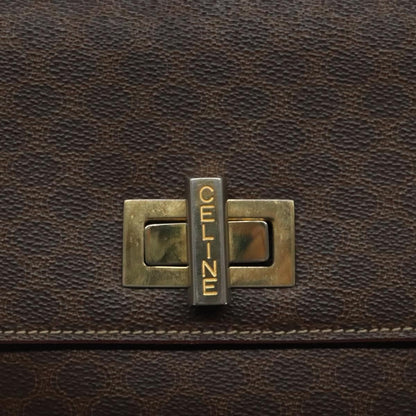 Celine Vintage Convertible Macadam Turnlock Shoulder Bag Canvas and Leather, BROWN, CANVAS, Shoulder bag