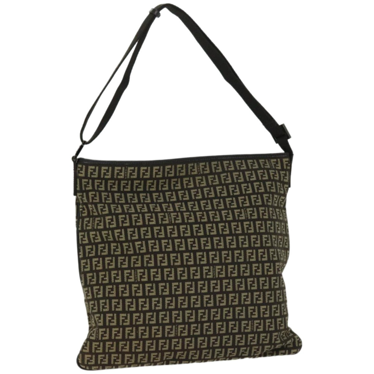 Fendi Vintage Zip Messenger Bag Zucca Canvas, BROWN, CANVAS, Shoulder bag