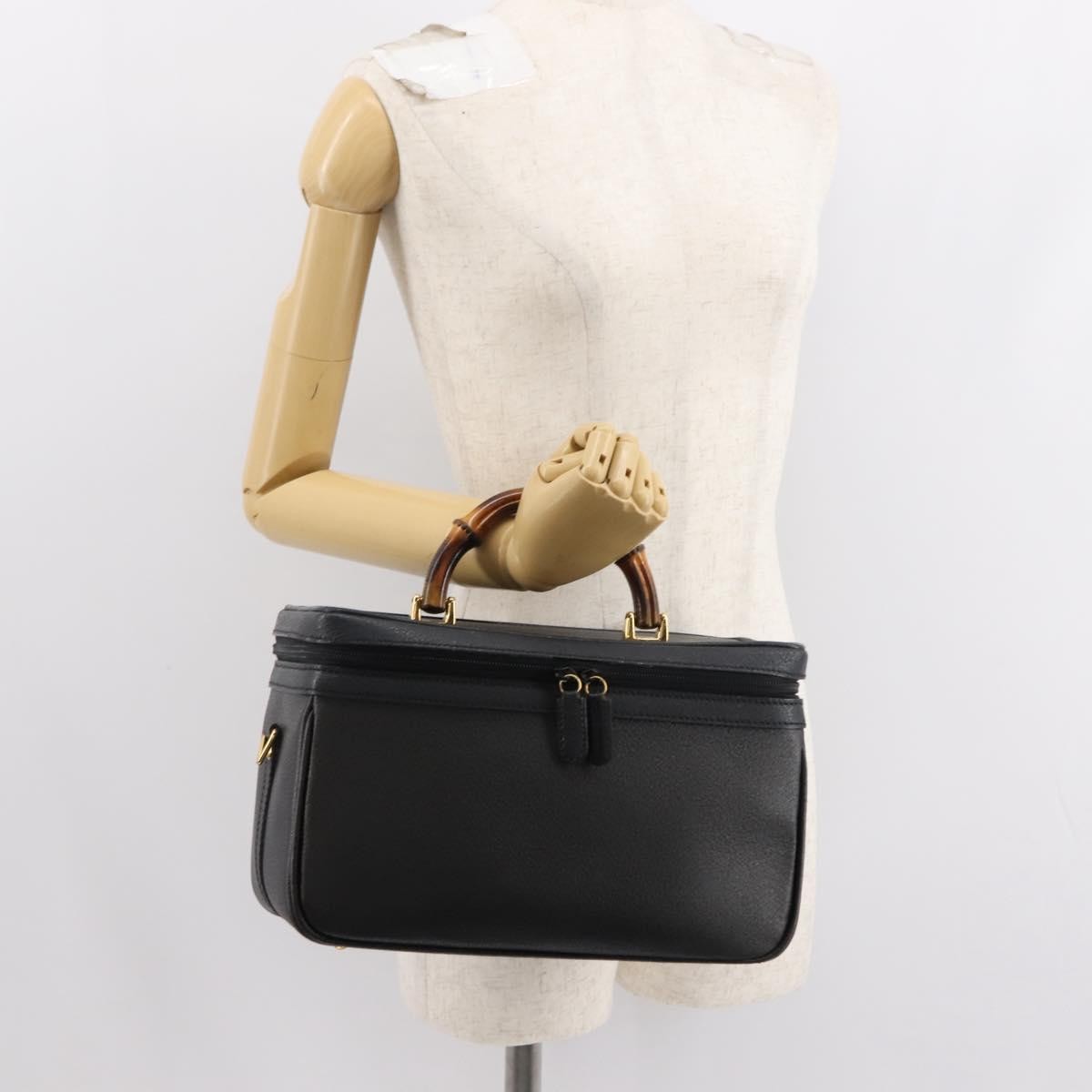 Gucci Vintage Bamboo Vanity Case Leather, NAVY, LEATHER, Handbag