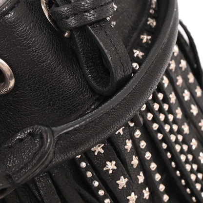 Saint Laurent Fringe Emmanuelle Bucket Bag Studded Leather, BLACK, LEATHER, Shoulder bag