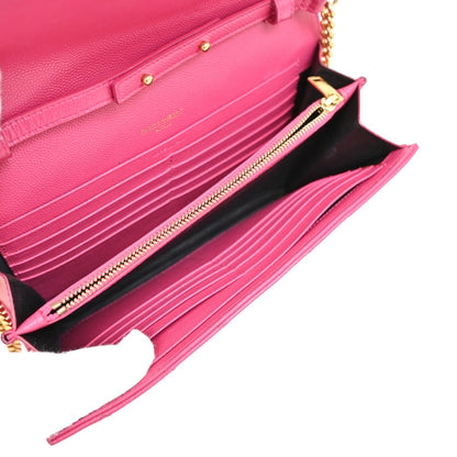 Saint Laurent Cassandra Wallet on Strap leather, PINK, LEATHER, Shoulder bag