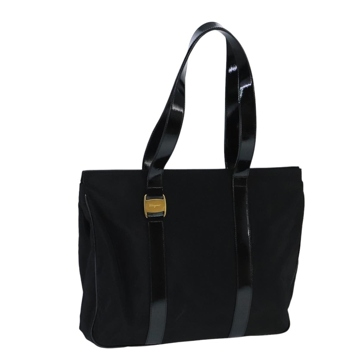 Salvatore Ferragamo Vala Canvas, BLACK, CANVAS, Tote bag