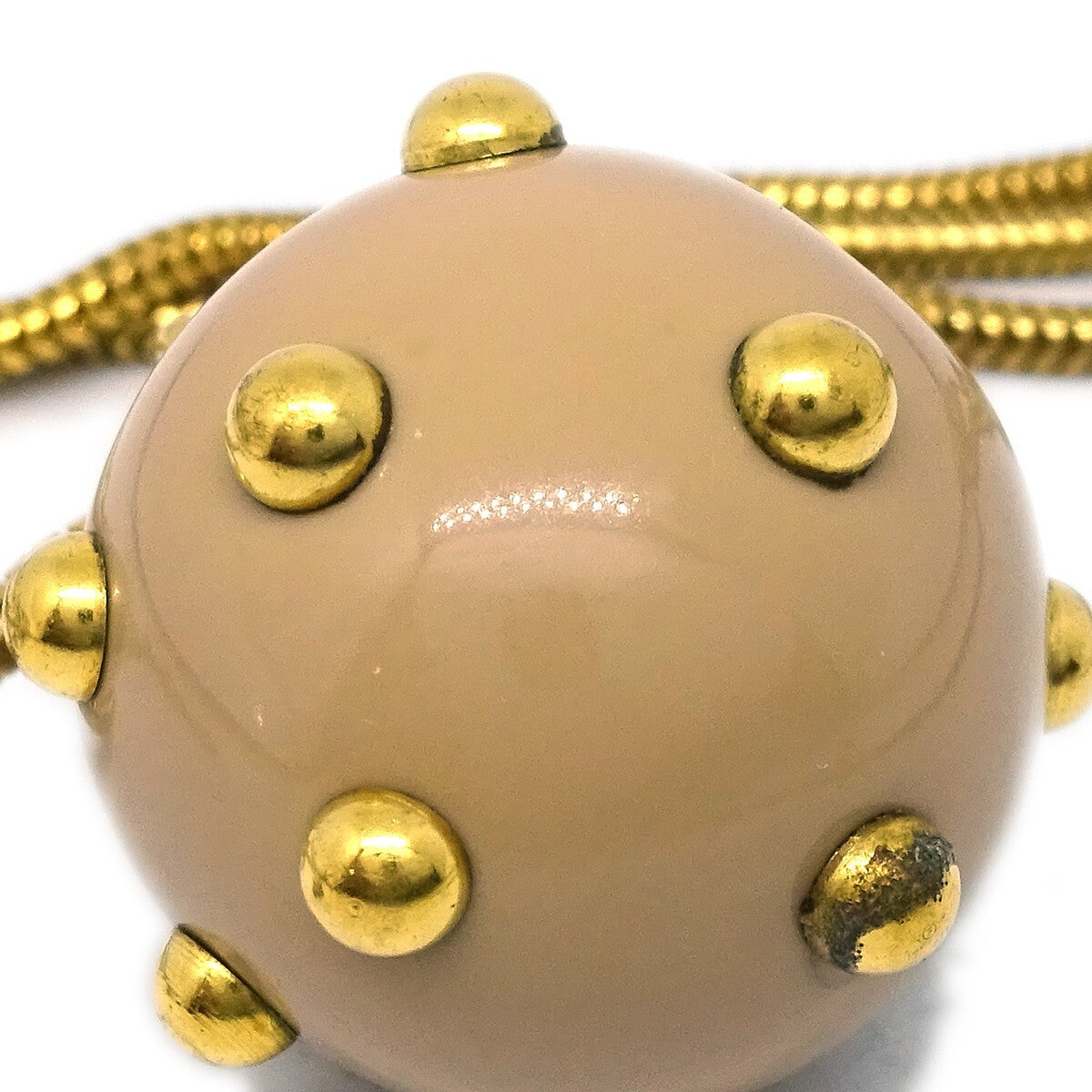 Chanel Vintage CC Ball Pendant Necklace Metal and Enamel, BEIGE, GOLD_PLATED, Necklace