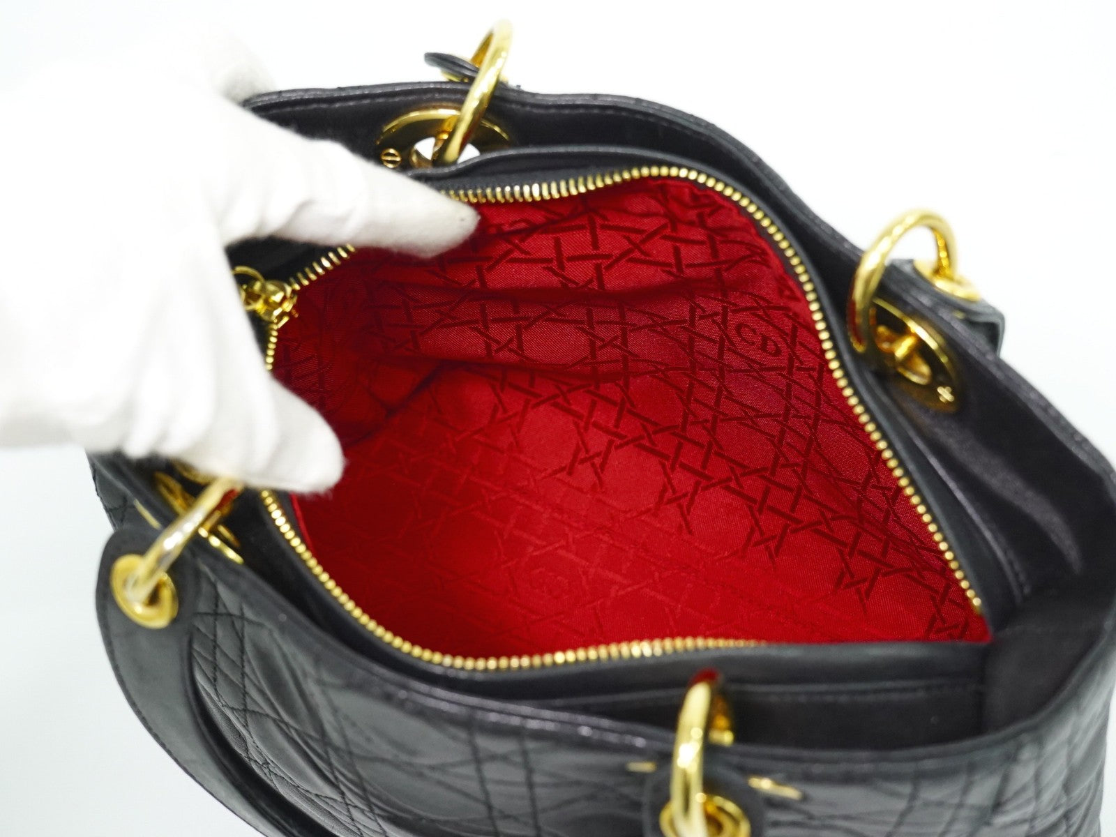 Christian Dior Lady cannage Matelassé, BLACK, LEATHER, Handbag