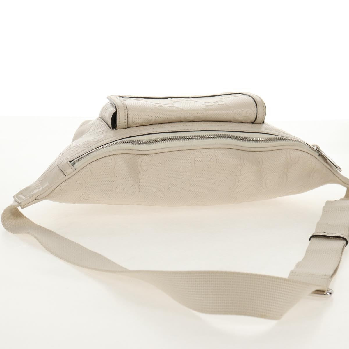 Gucci Front Pocket Belt Bag GG Embossed Perforated Leather, WHITE, CANVAS, Shoulder bag