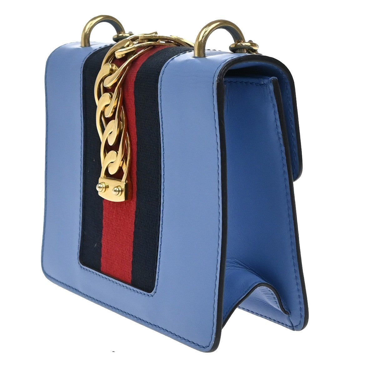 Gucci Sylvie Chain Shoulder Bag Leather, BLUE, LEATHER, Shoulder bag