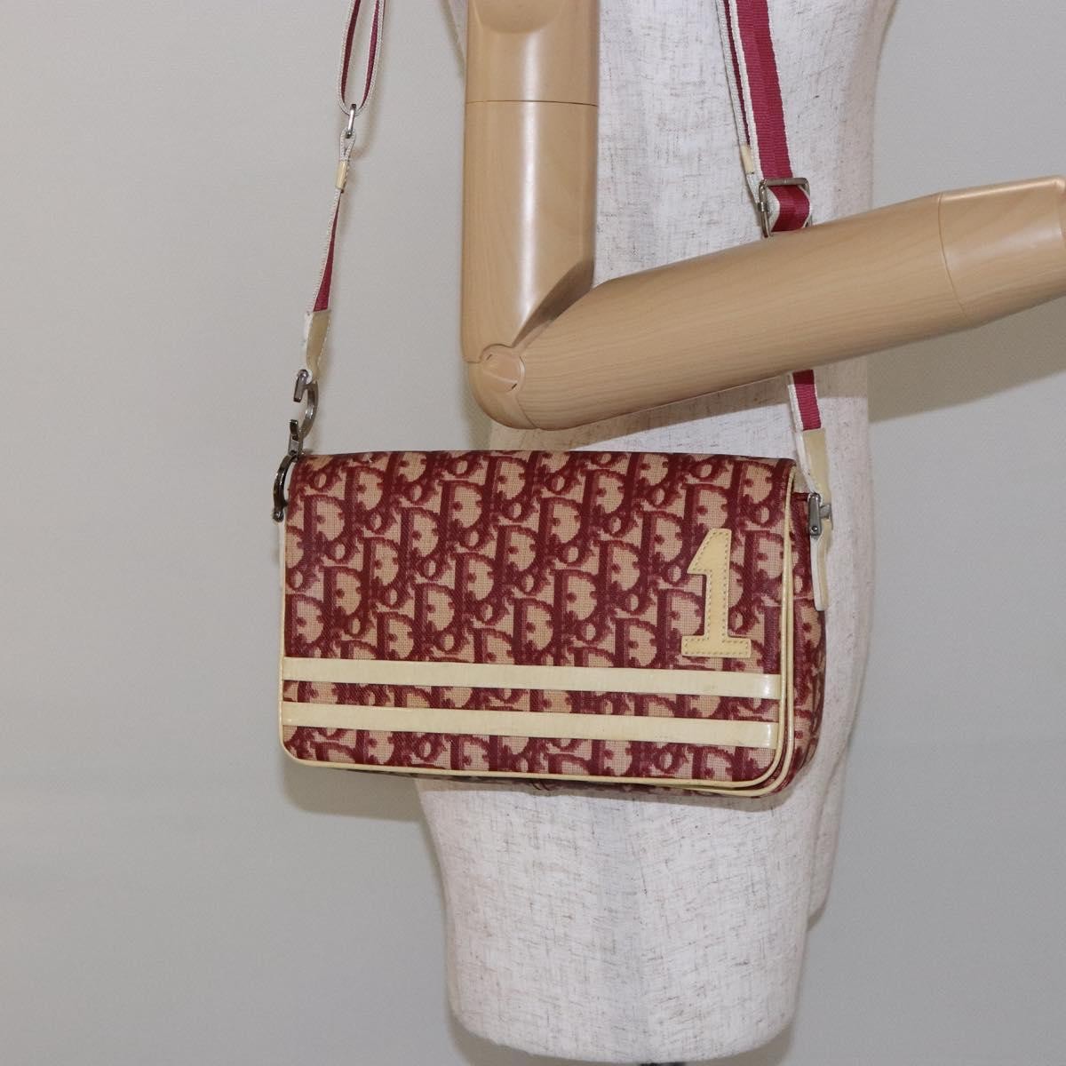 Christian Dior Vintage Flap Crossbody Bag Canvas, RED, CANVAS, Shoulder bag