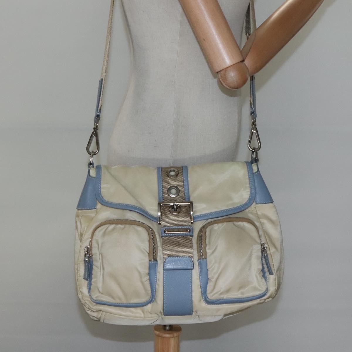 Prada Double Pocket Buckle Flap Bag Tessuto, BEIGE, NYLON, Shoulder bag