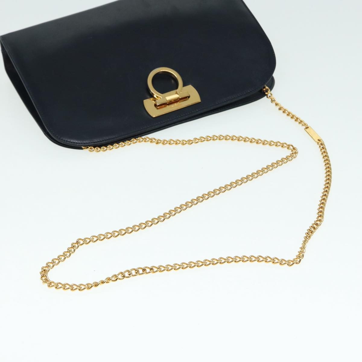 Salvatore Ferragamo Vintage Gancini Chain Shoulder Bag Leather, NAVY, LEATHER, Shoulder bag