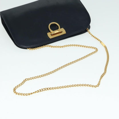 Salvatore Ferragamo Vintage Gancini Chain Shoulder Bag Leather, NAVY, LEATHER, Shoulder bag