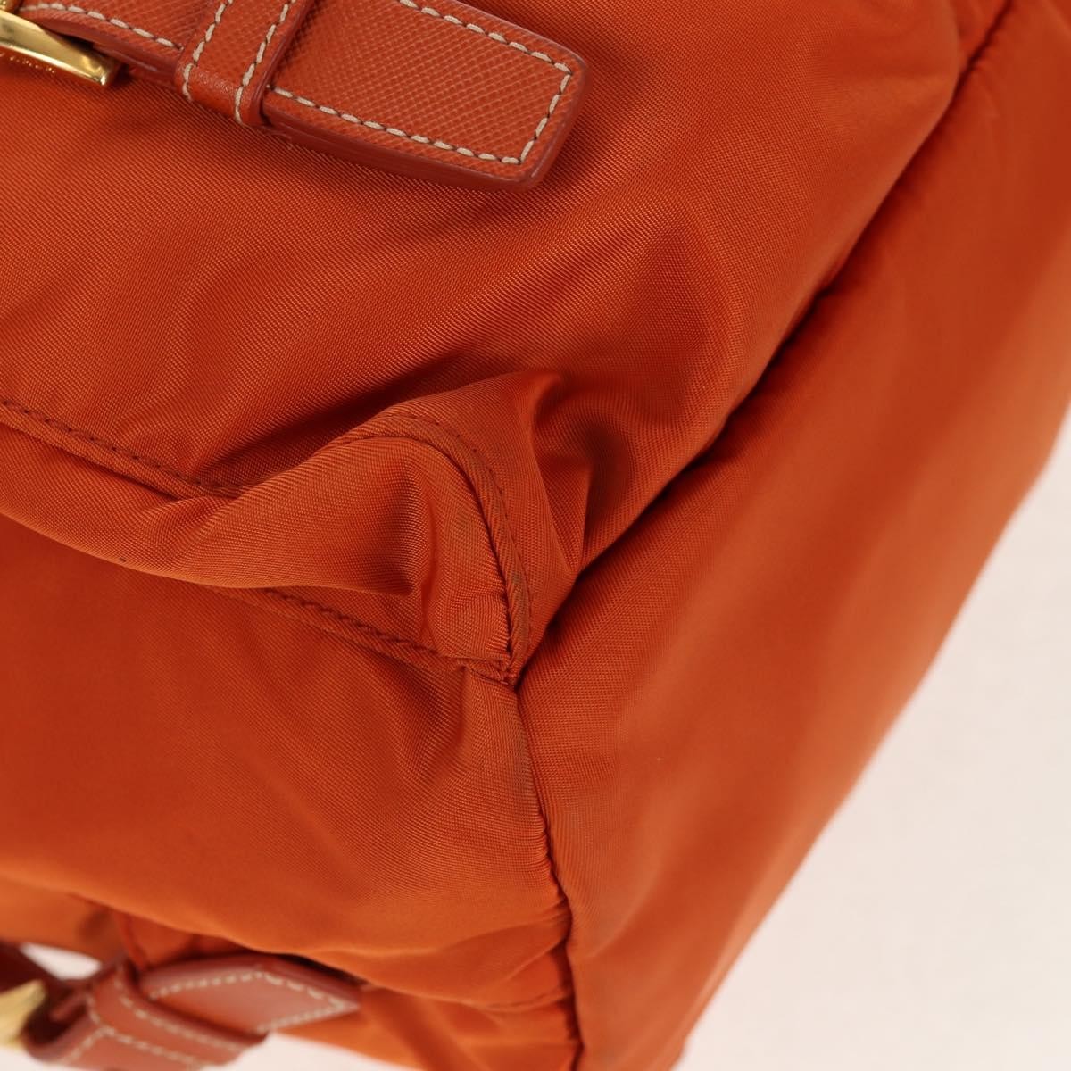 Prada Vela Double Front Pocket Backpack Tessuto with Saffiano Leather, ORANGE, NYLON, Backpack