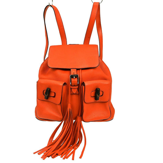 Gucci Bamboo Tassel Backpack Leather, ORANGE, LEATHER, Backpack