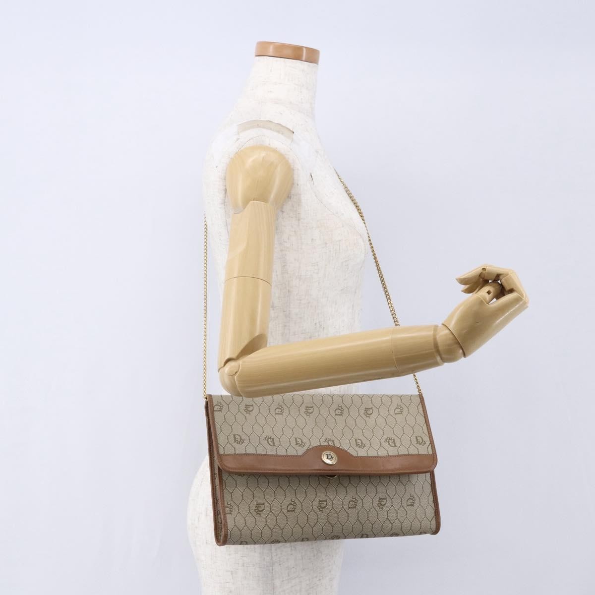 Christian Dior Vintage Honeycomb chain Canvas, BEIGE, CANVAS, Shoulder bag