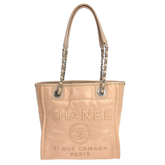 Chanel North South Deauville Tote Leather, Pink, Leather, Tote Bag