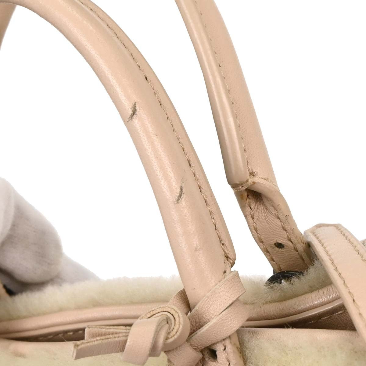 Balenciaga Papier A6 Zip Around Classic Studs Bag Shearling, WHITE, FAUX_FUR, Handbag