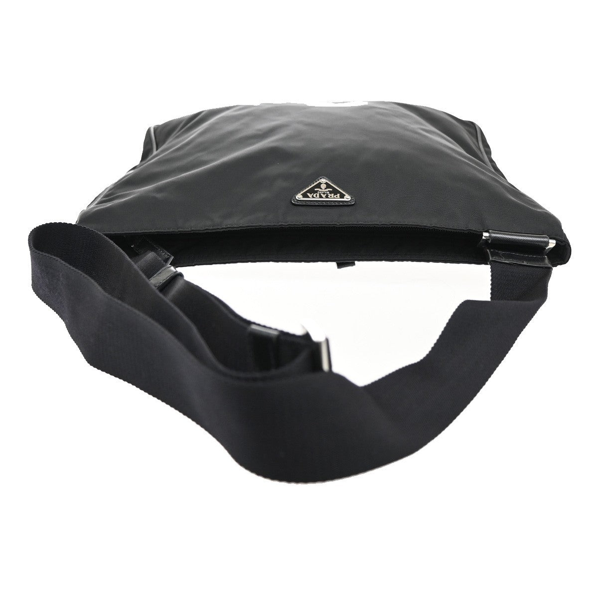 Prada Zip Top Messenger Bag Tessuto, BLACK, SYNTHETIC, Handbag