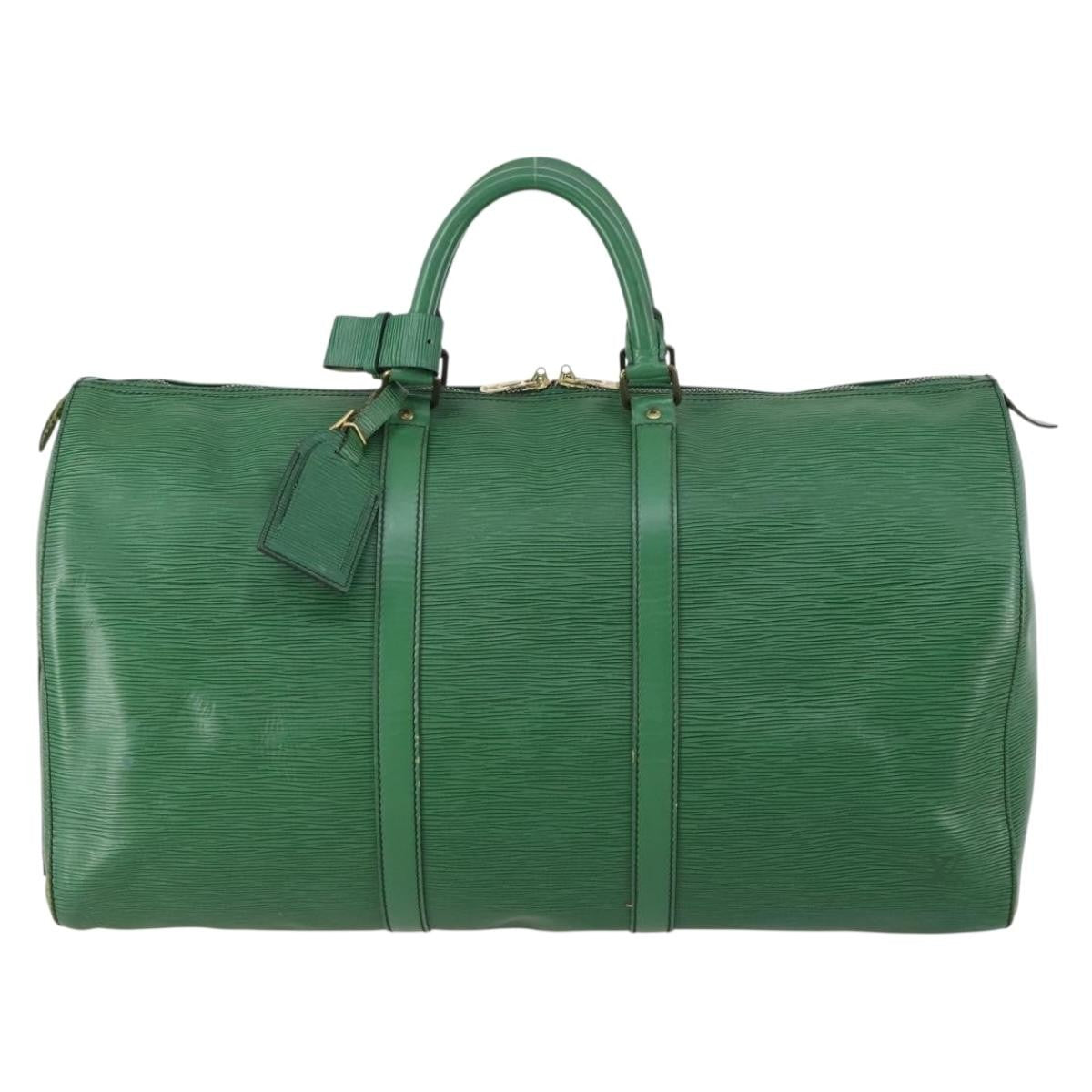Louis Vuitton Keepall Bag Epi Leather, GREEN, LEATHER, Travel bag