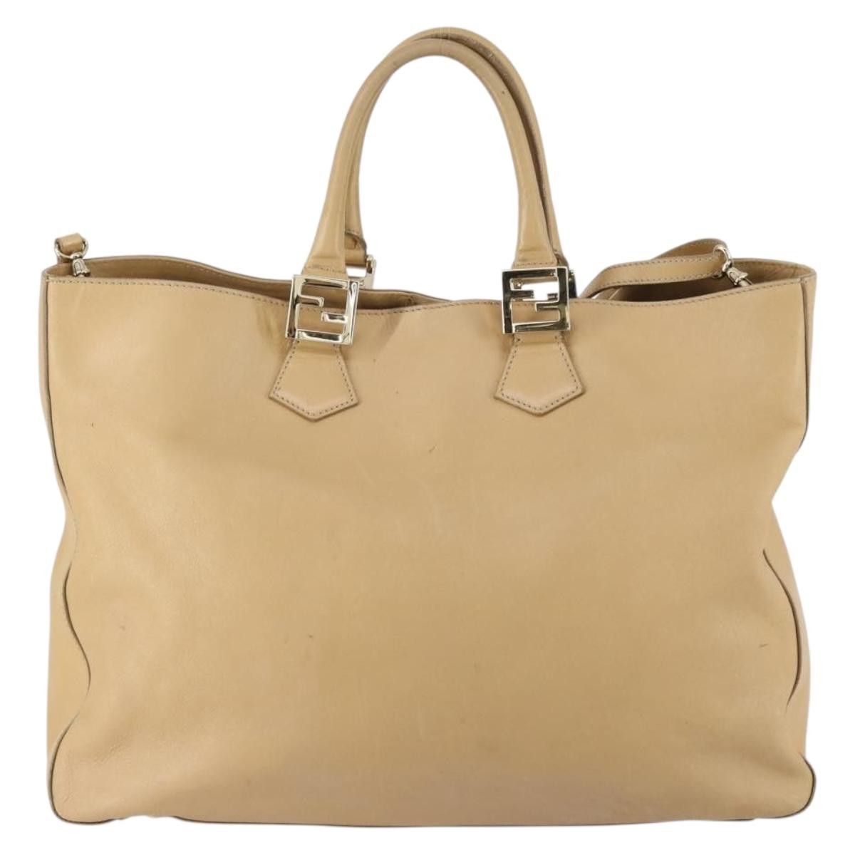 Fendi Twins Tote Leather, BEIGE, LEATHER, Tote bag