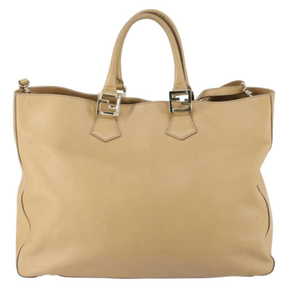 Fendi Twins Tote Leather, BEIGE, LEATHER, Tote bag