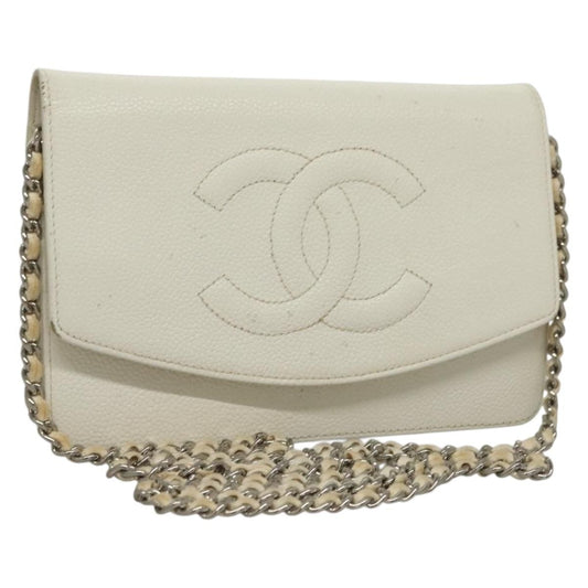 Chanel Vintage Timeless Wallet on Chain Caviar, WHITE, LEATHER, Clutche & pouche