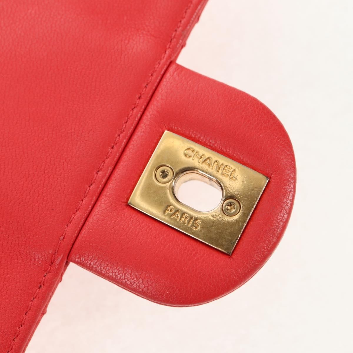 Chanel Pearl Chain Flap Bag Quilted Lambskin, RED, CALFSKIN, Clutche & pouche