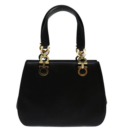 Salvatore Ferragamo Gancini handbag Leather, BLACK, LEATHER, Handbag