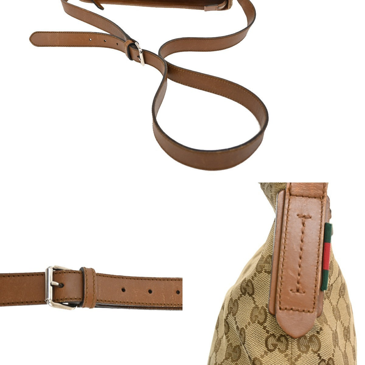 Gucci Web Loop Shoulder Bag GG Canvas, BROWN, CANVAS, Shoulder bag