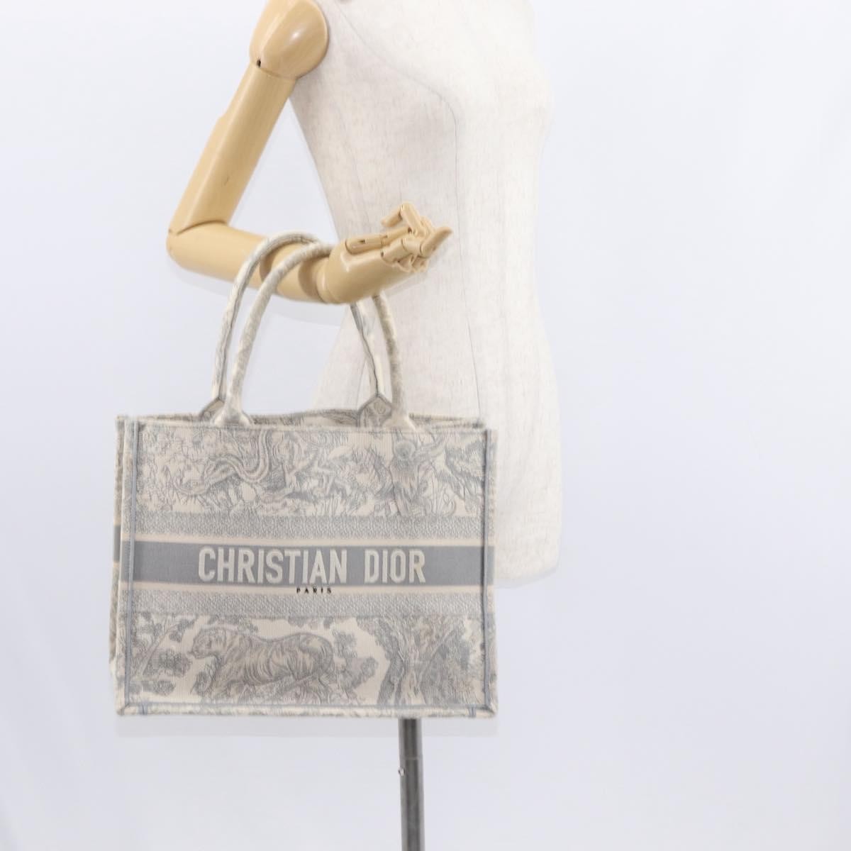 Christian Dior Book Tote Embroidered Canvas, GRAY, CANVAS, Tote bag